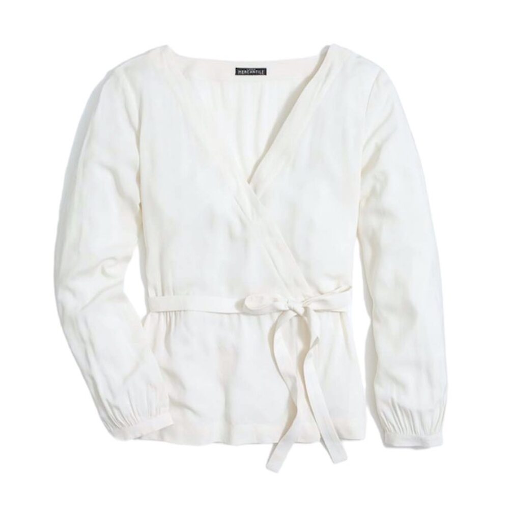 J. Crew Mercantile Long Sleeve 'Vintage Wrap Top' in 'Champagne'/Cream Size 00